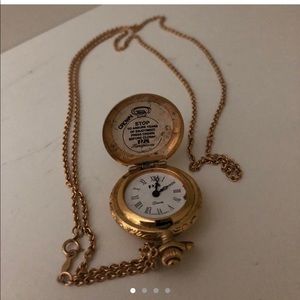 Antique golden pocket watch necklace flower design